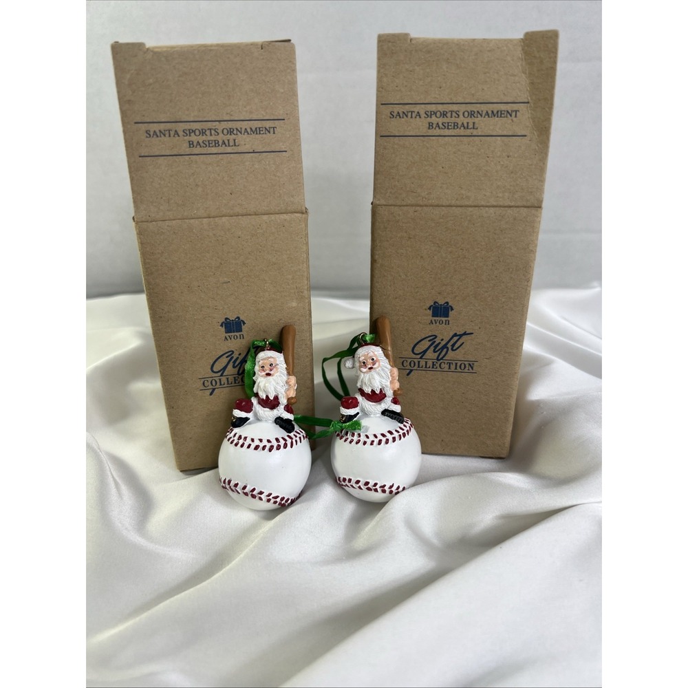 Vinatge Avon 1996 Santa Sports Ornament Baseball‎ Gift Collection Set Of 2